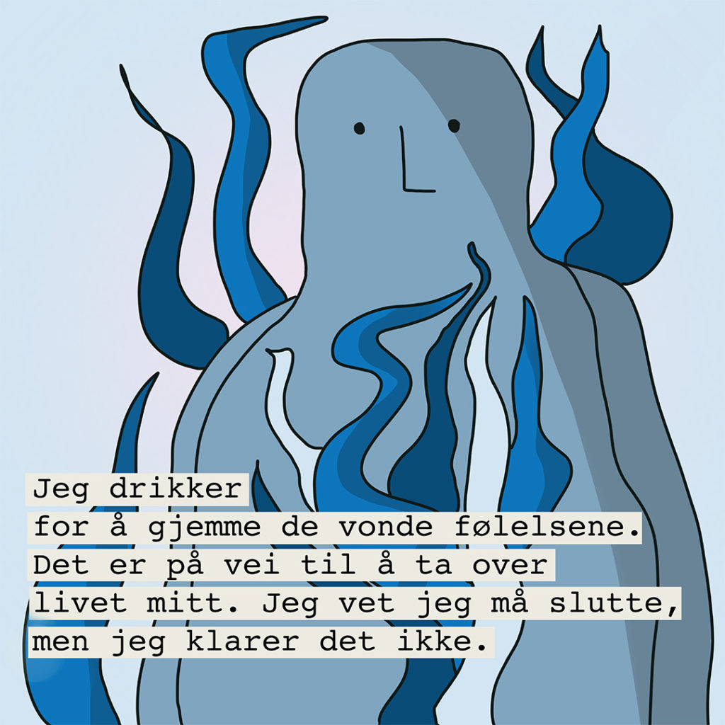 Illustrasjon av en blekksprut med mange ulike armer, som skal illustrare følelser.